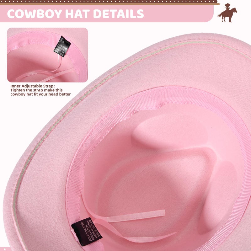 Willheoy Kids Cowboy Hat for Boys Girls Western Cowgirl Hat with Buckle Belt Wide Brim Fedora Hat Dress Up Costume - Image 4